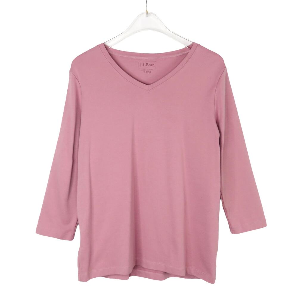 L.L Bean Blush Pink High V-Neck 3/4 Sleeve Casual Blouse Top Small